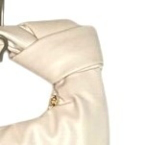 Melie Bianco Top Knot Cream Circular Bag with Golden Zipper Soft 11 x 9 x 2 - Picture 3 of 7